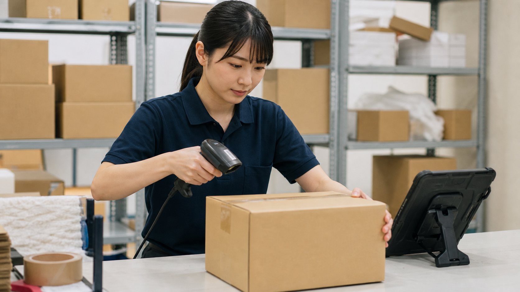 Amazon倉庫バイトのスキャンや検品作業でミスに注意する場面の画像