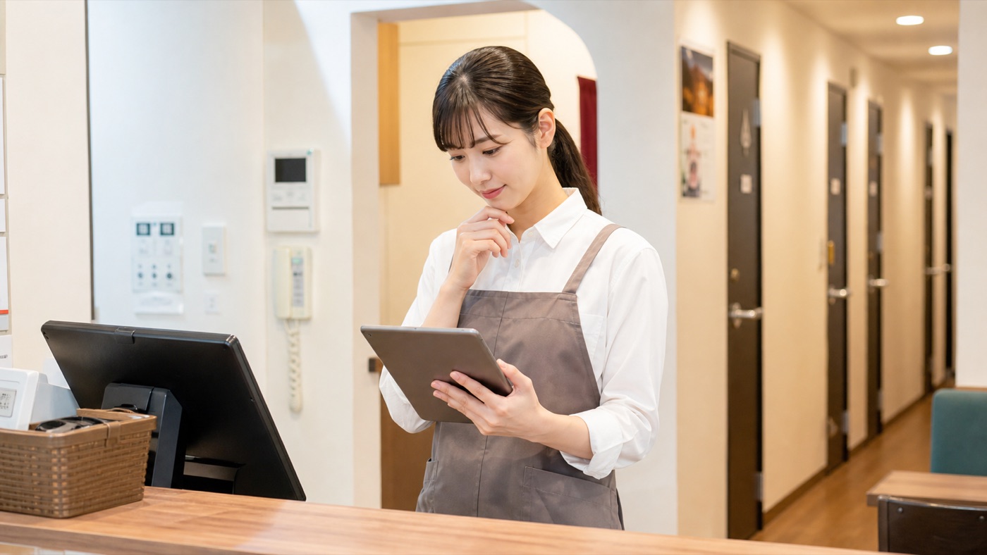 カラオケバイトに応募する前に仕事内容やきつい点を確認するスタッフのイメージ