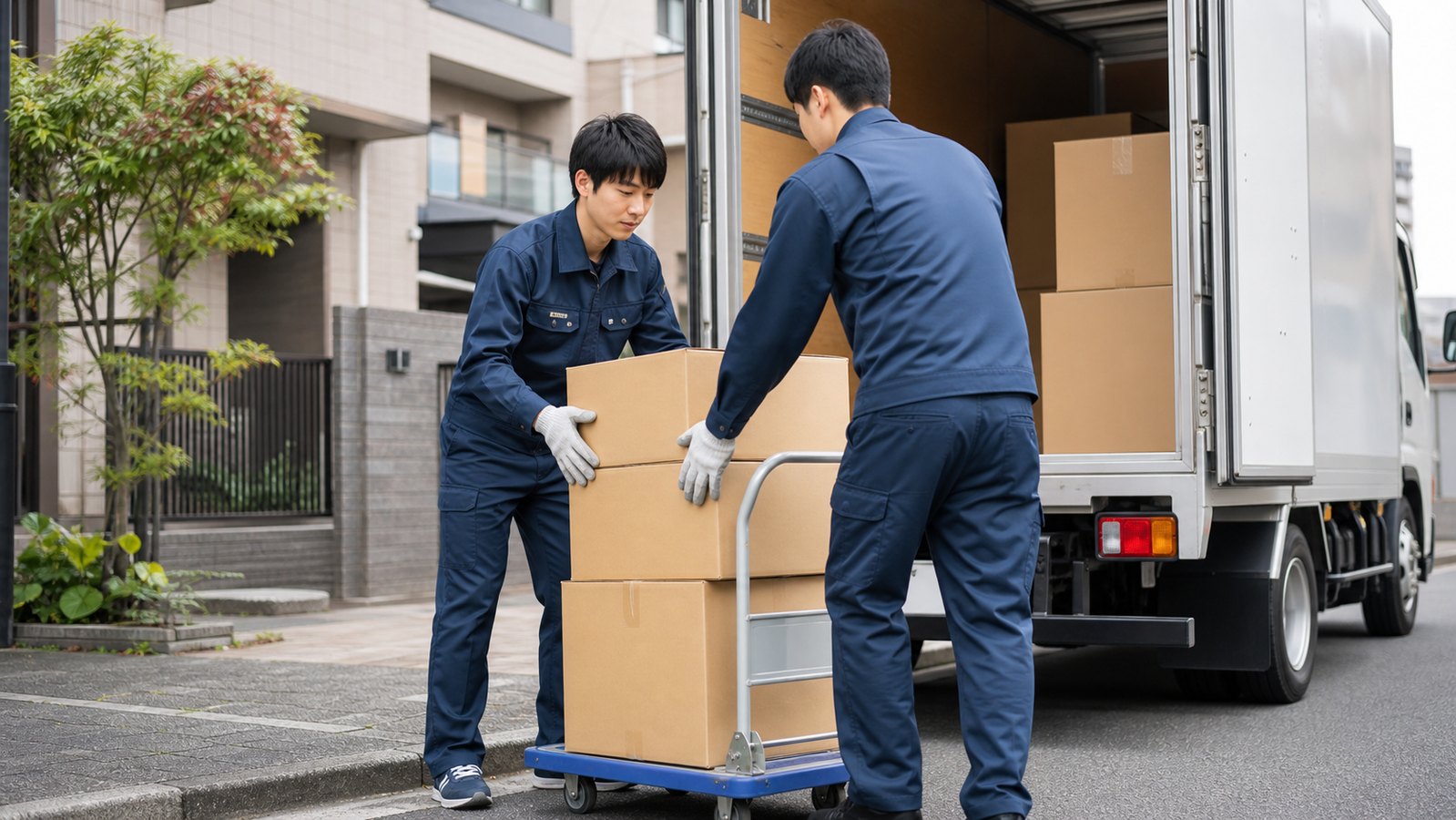サカイ引越センターのバイトで荷物を台車に積む引越アシスタント作業のイメージ
