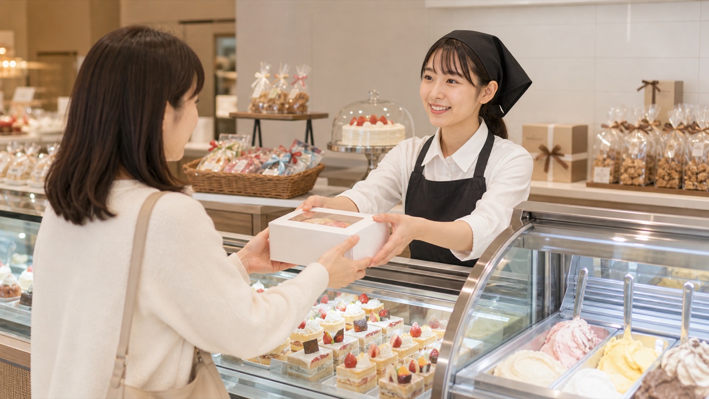 シャトレーゼバイトでケーキやアイスを販売する接客対応のイメージ
