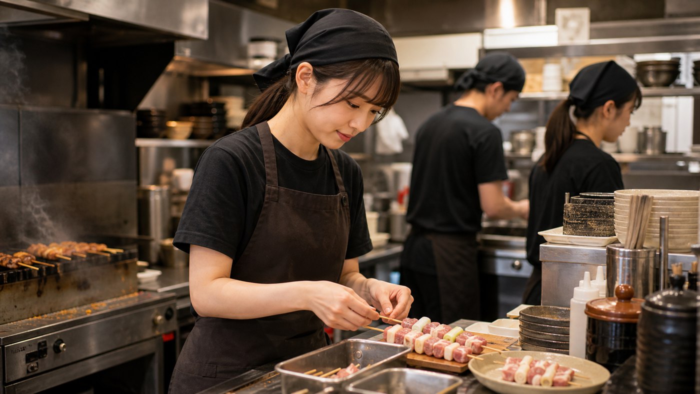 鳥貴族バイトの串打ちやキッチン作業を想定したスタッフのイメージ