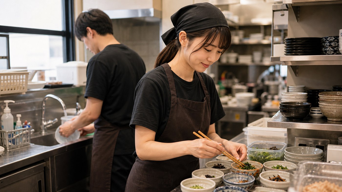 大戸屋バイトのキッチン作業や洗い場を想定したスタッフのイメージ
