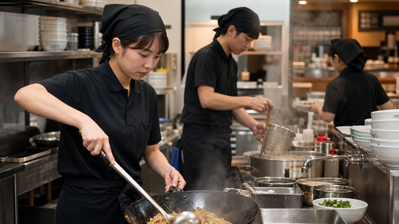 日高屋バイトのキッチン調理を想定した飲食店スタッフのイメージ