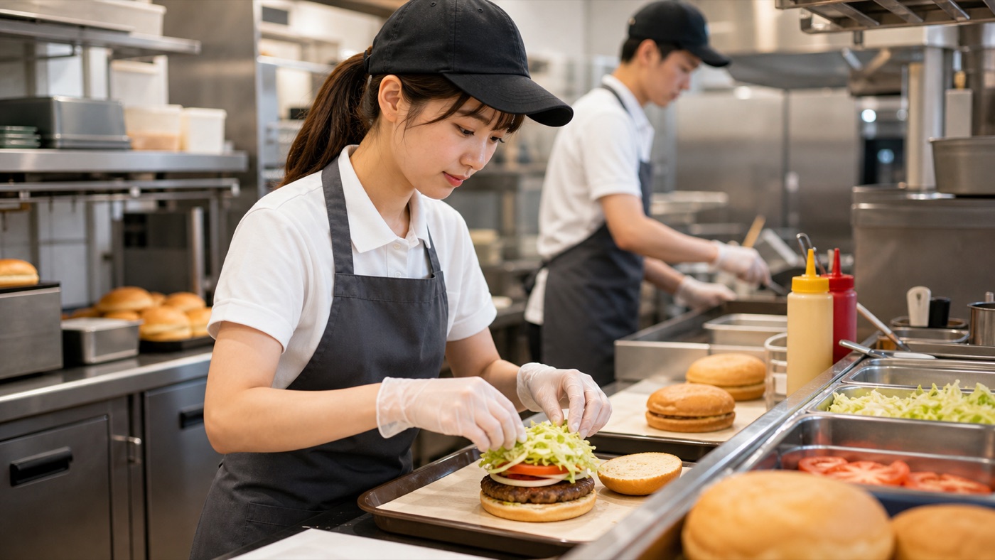 モスバーガーバイトで注文後に商品を作るキッチン作業のイメージ