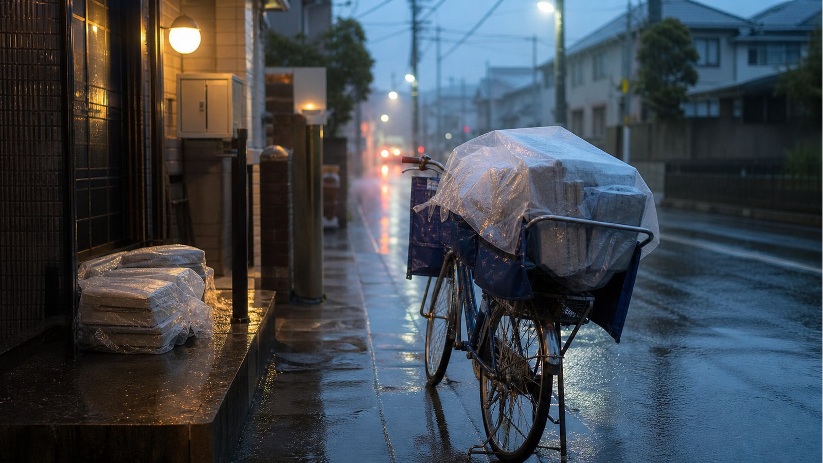 新聞配達バイトで雨の日に配達する負担のイメージ