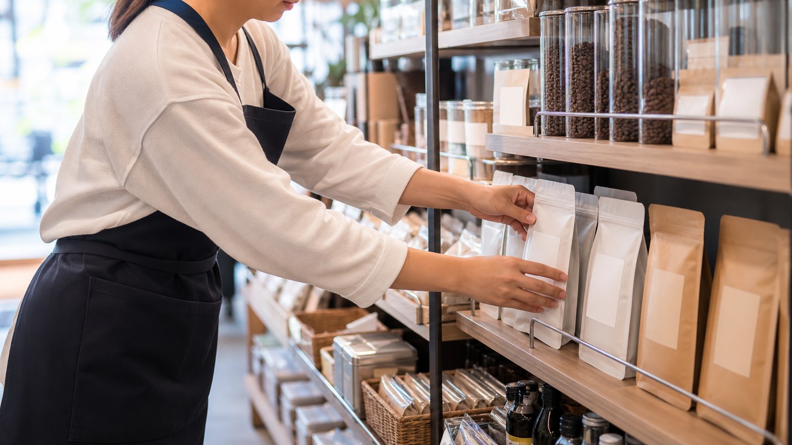 カルディバイトで商品補充や品出しをするスタッフのイメージ