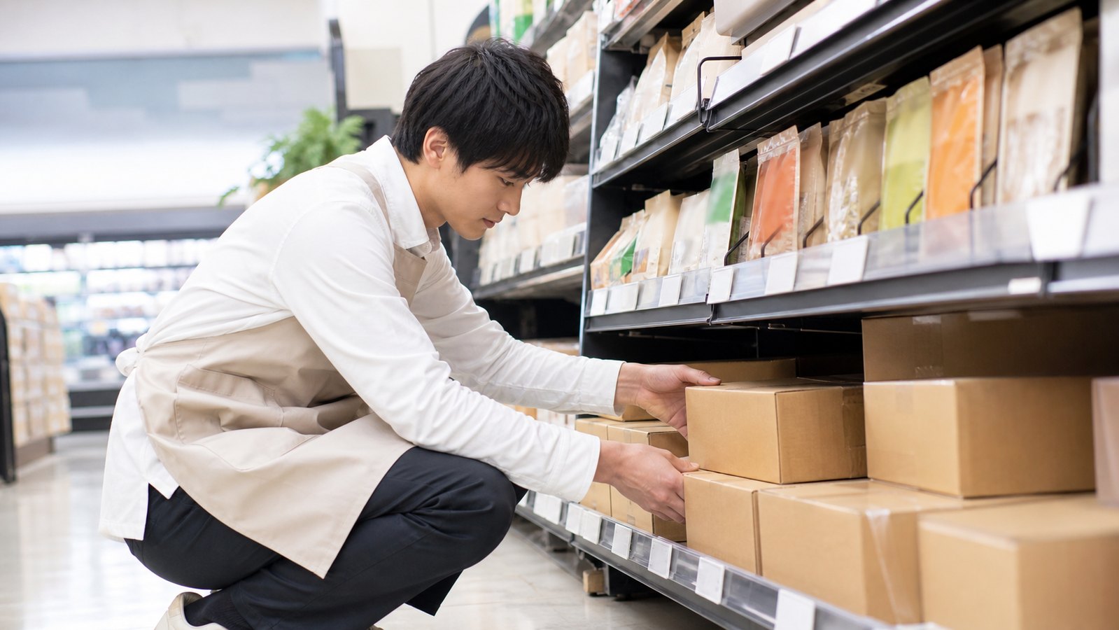 ハローズのバイトで品出しや売り場作業をするイメージ