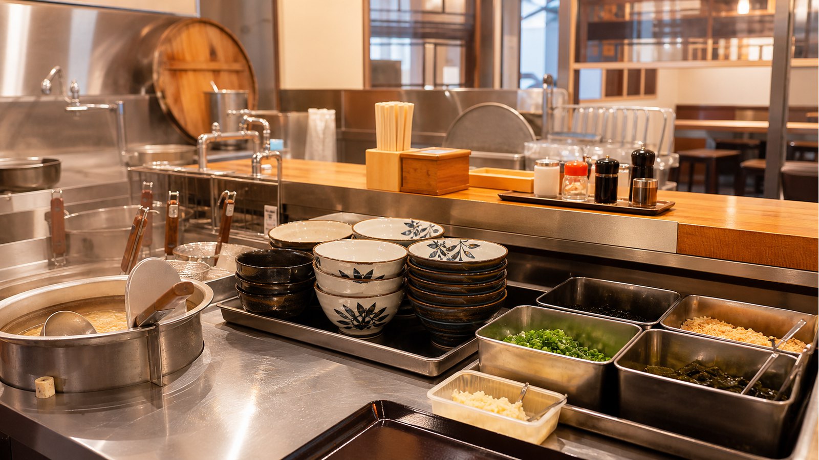 丸亀製麺のバイトで厨房やカウンター作業をするイメージ