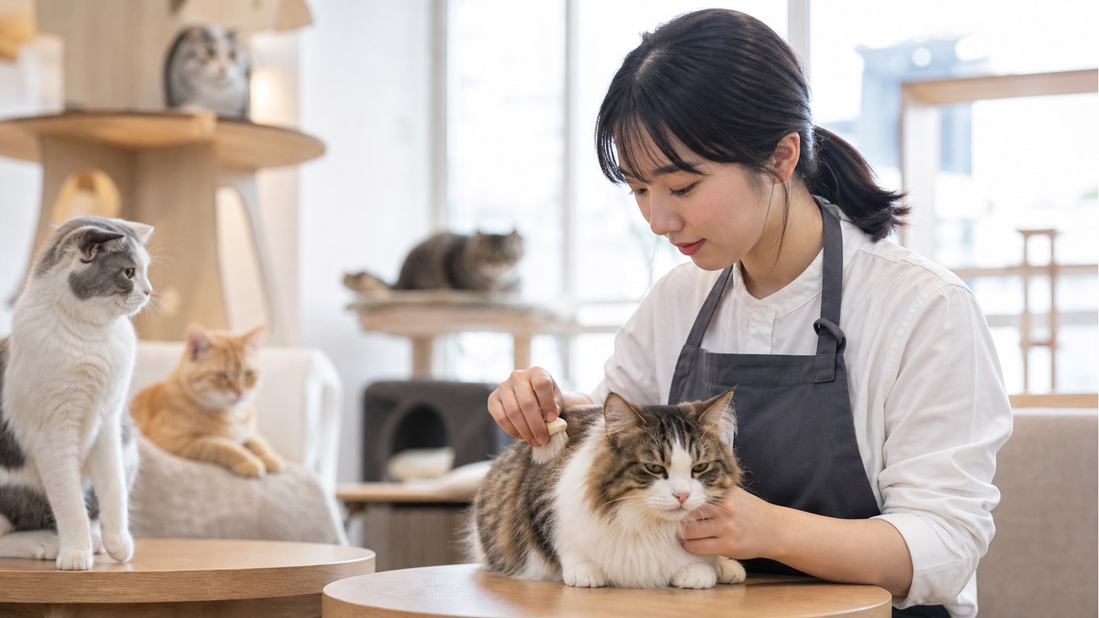 猫カフェバイトで猫の身だしなみや体調を確認するイメージ