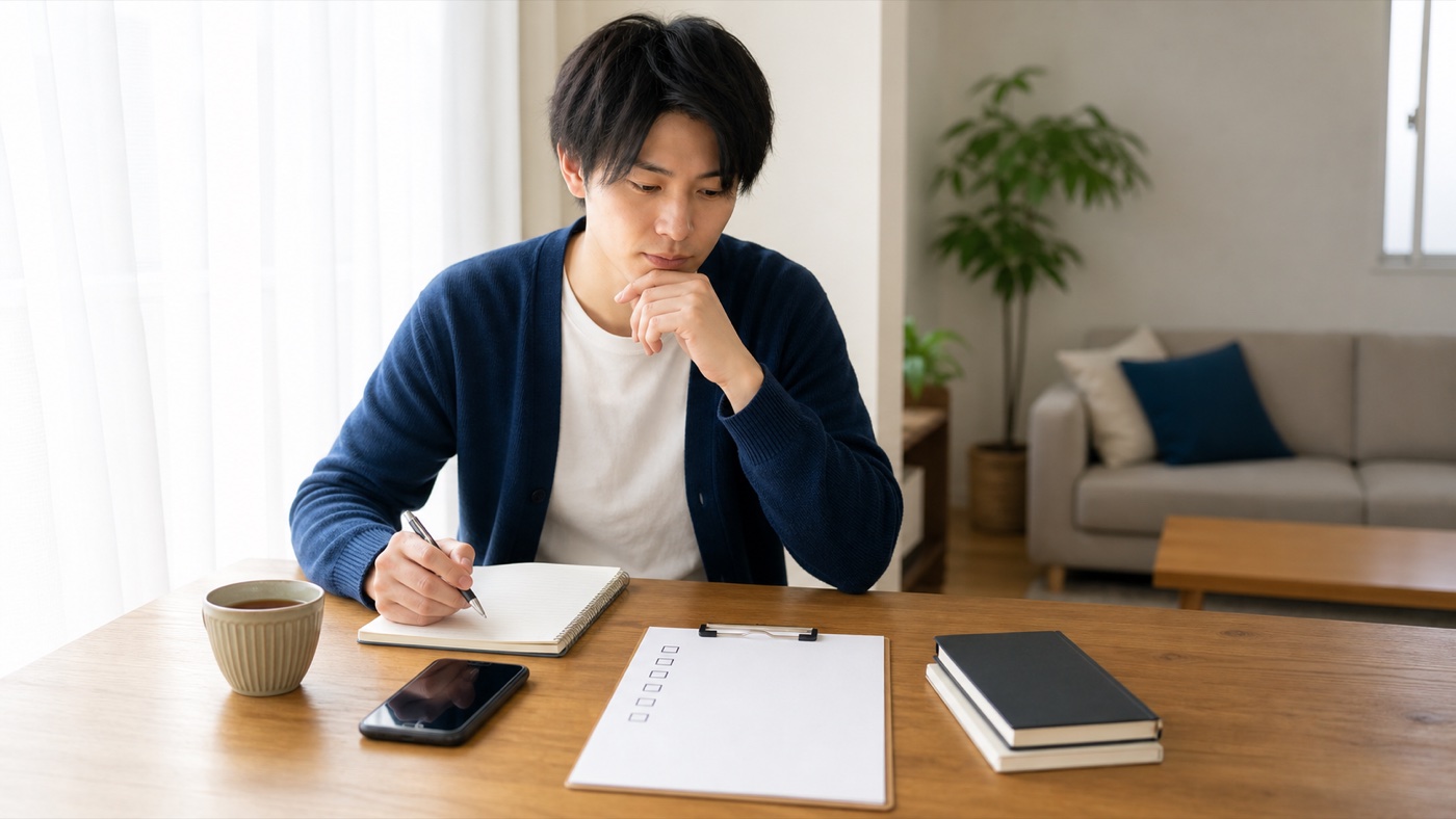 応募前に働き方の条件をチェックリストで整理する人のイメージ