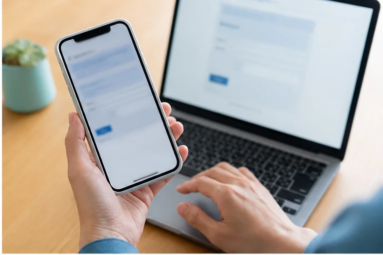 スマートフォンの最新コードと入力画面を確認する手元