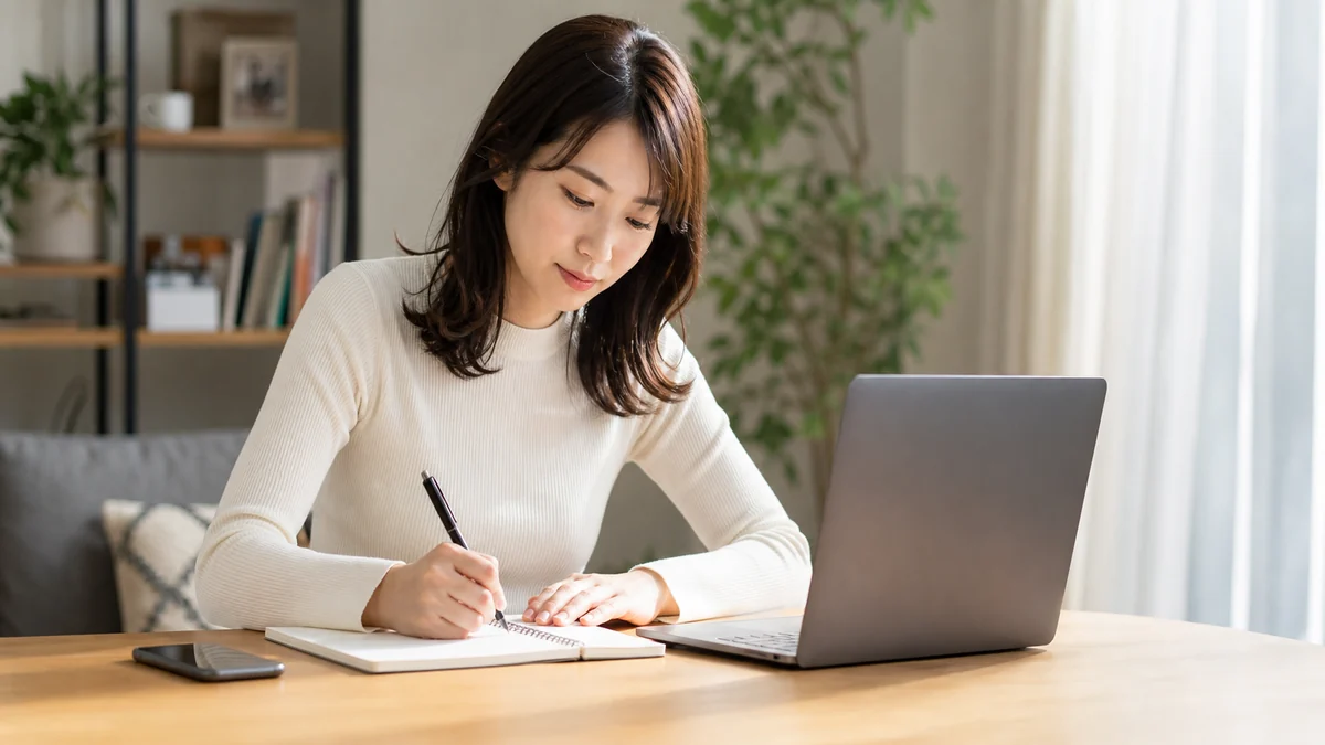 誤回答したアンケート番号と内容を整理する女性