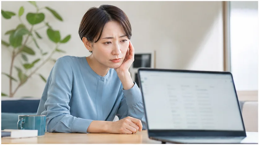 在宅求人のスカウトメールが届かず確認する女性