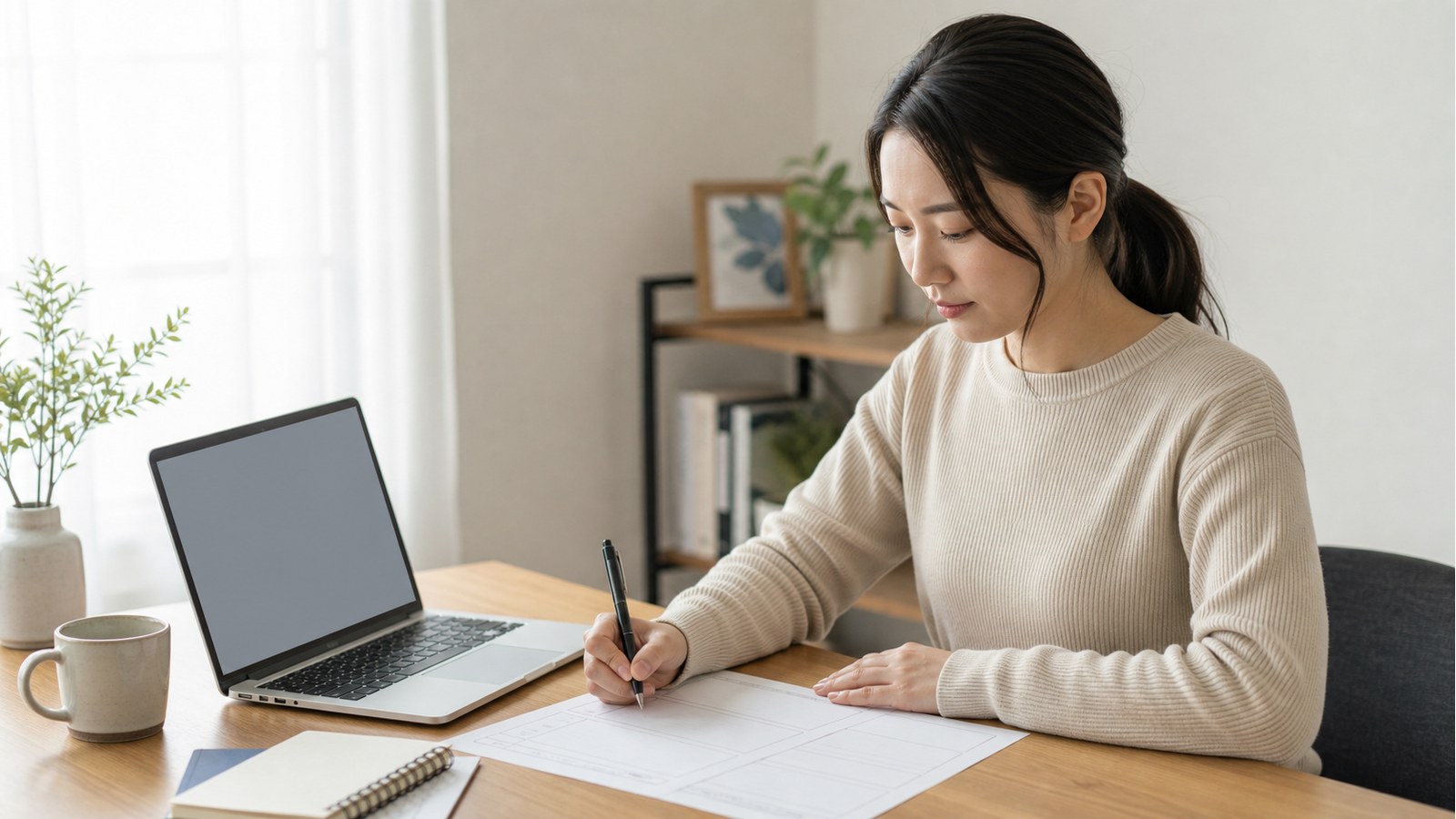 在宅ワークの履歴書と志望動機を準備する未経験者のイメージ