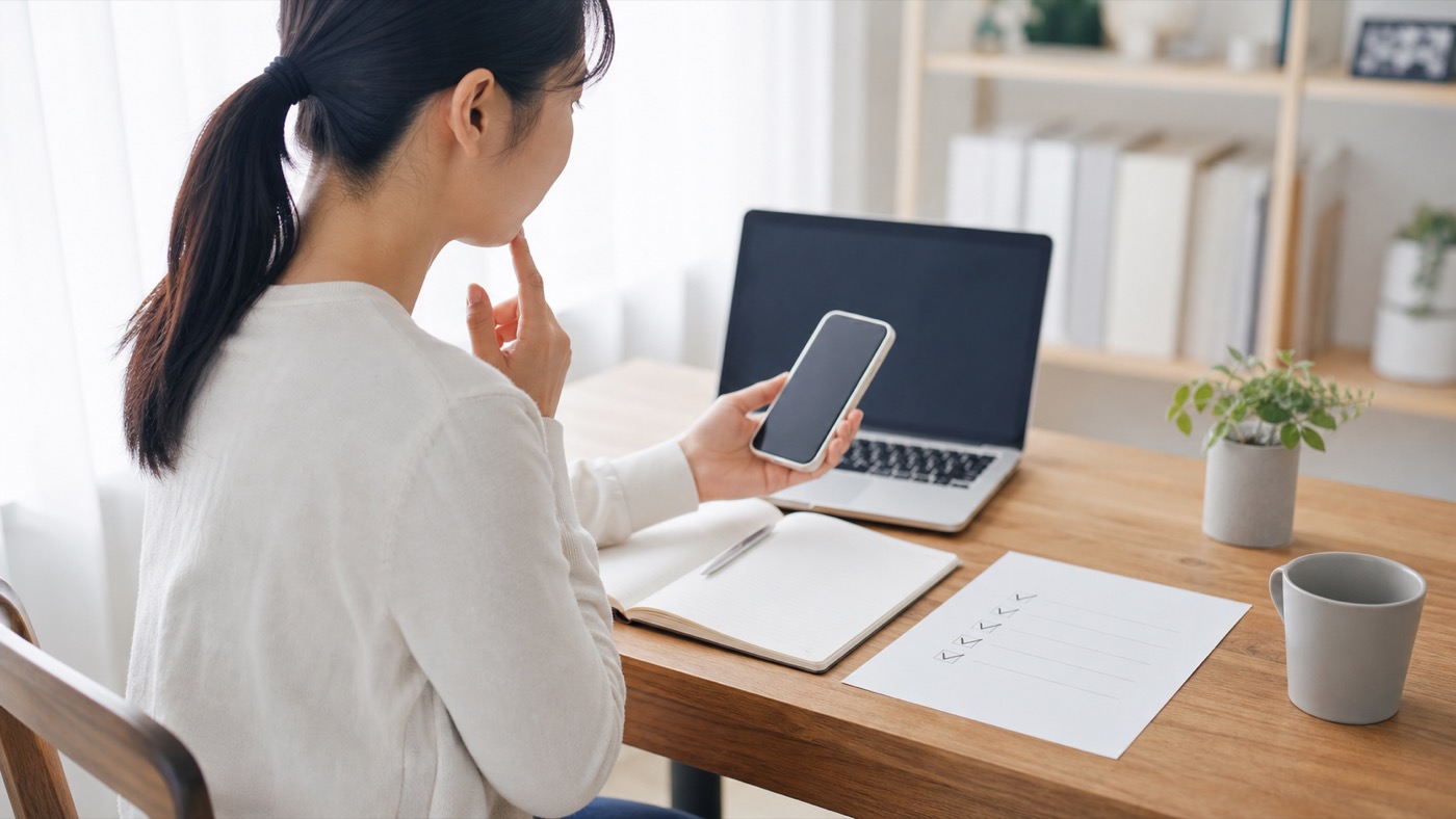未経験者がスマホ副業を始める前に安全性を確認する様子
