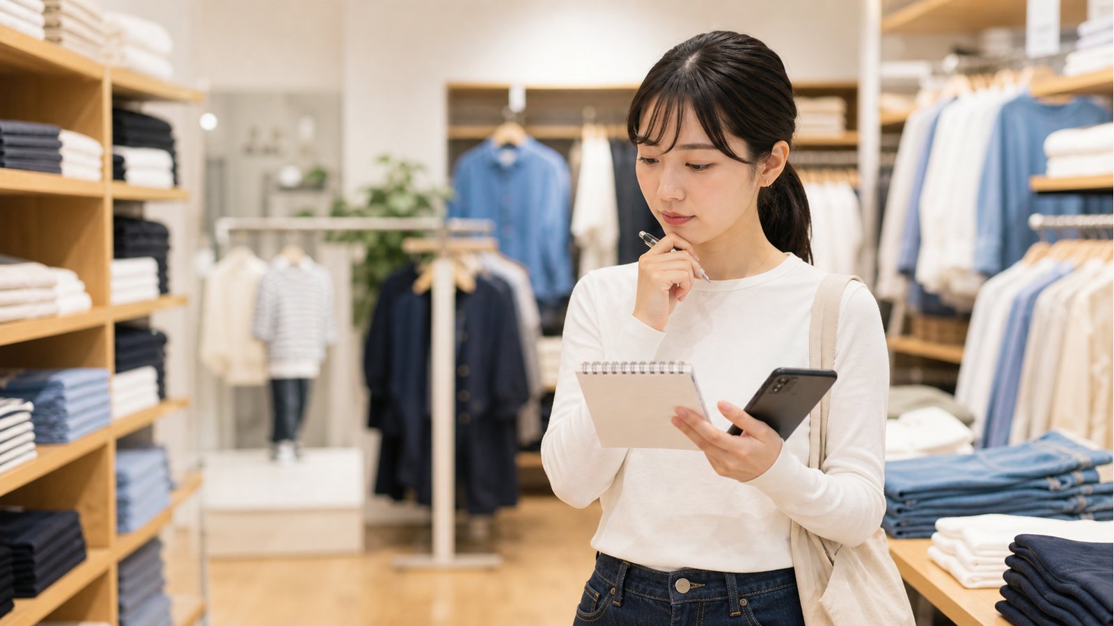 ユニクロバイトがきついか応募前に確認するアパレル店スタッフのイメージ