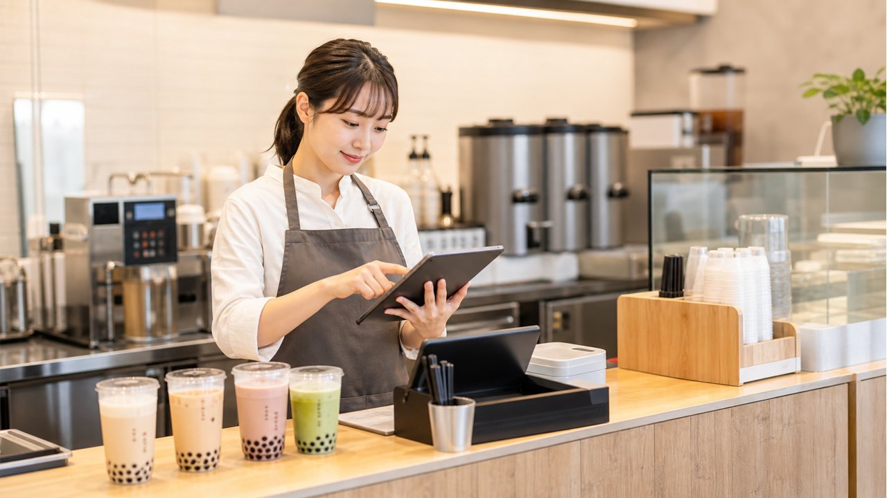 ゴンチャバイトがきついか応募前に仕事内容を確認するドリンク店スタッフのイメージ