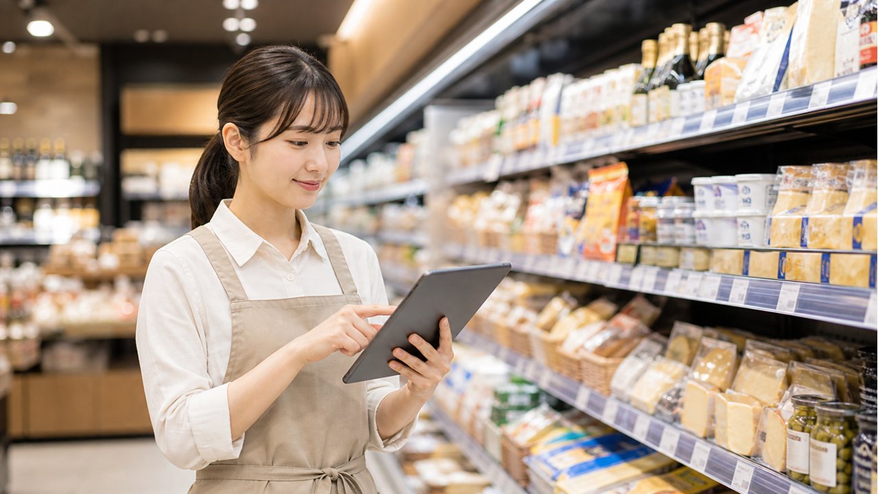 成城石井バイトがきついか応募前に仕事内容を確認する食品スーパー店員のイメージ