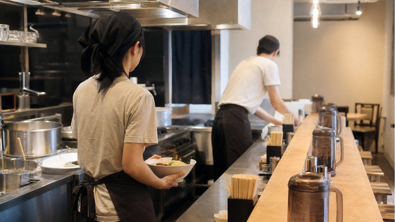 ラーメン屋 バイトがきついか応募前に仕事内容を確認するスタッフのイメージ