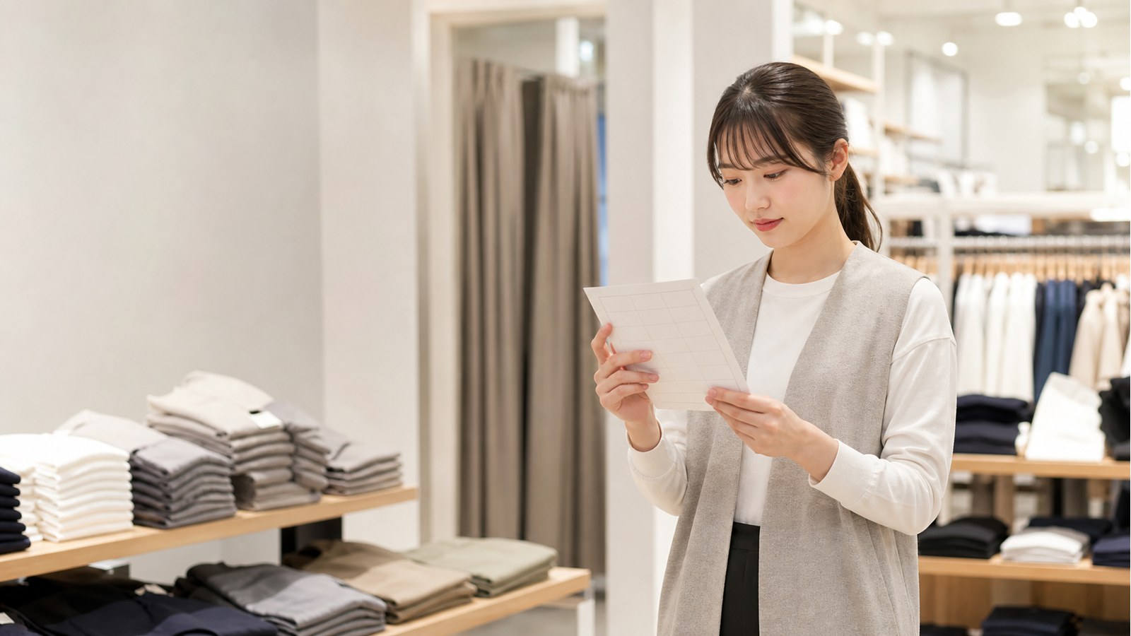 GUバイトの口コミを応募前に確認するアパレル店スタッフのイメージ