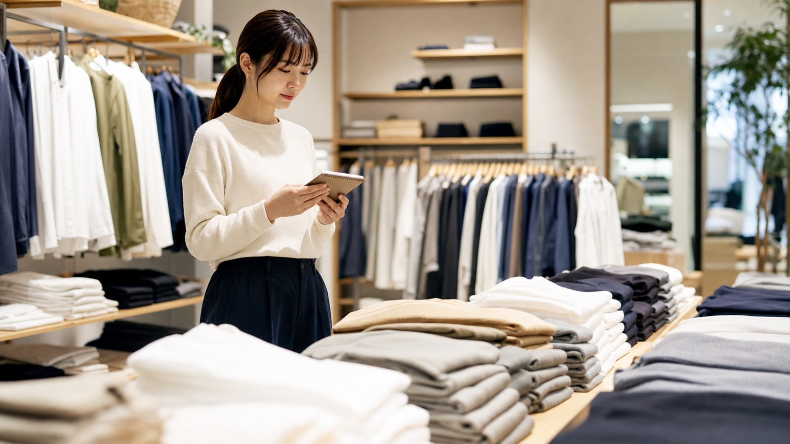 ユニクロバイトの口コミ評判を応募前に確認するアパレル店スタッフのイメージ