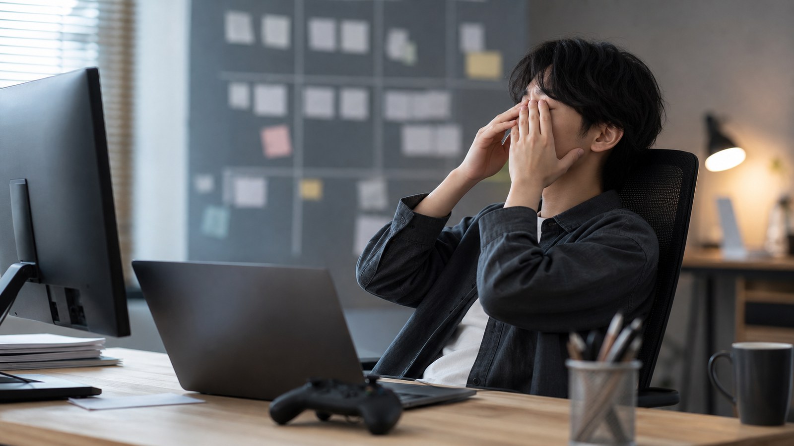 ゲームテスターバイトで細かい確認が続いて疲れを感じる場面のイメージ