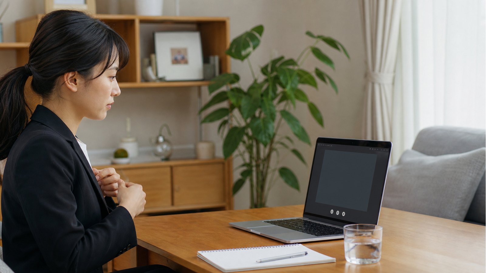 在宅ワークのオンライン面談に備える人のイメージ