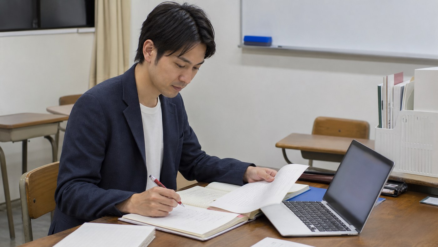 塾講師バイトで授業準備や採点をするイメージ