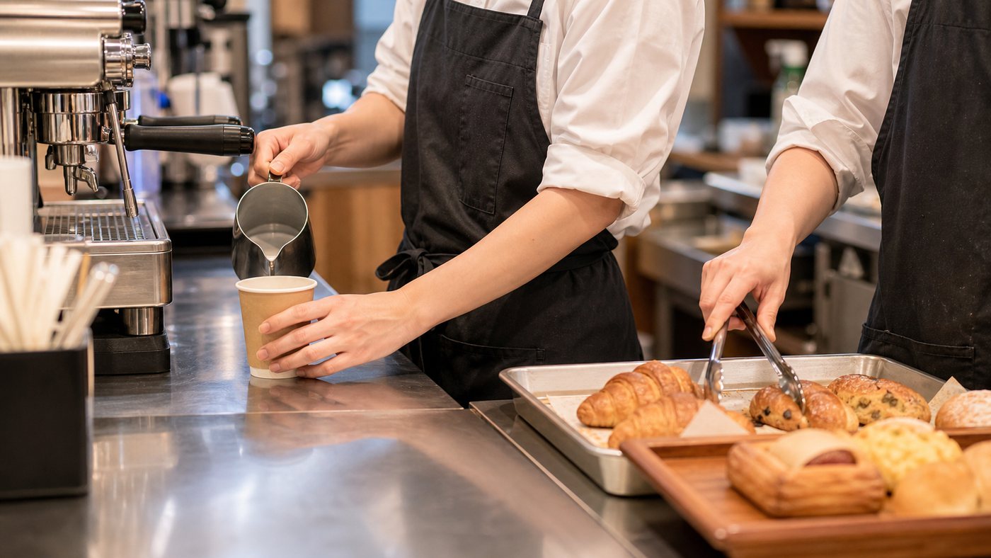 カフェバイトでドリンク作りや軽食準備をする作業のイメージ