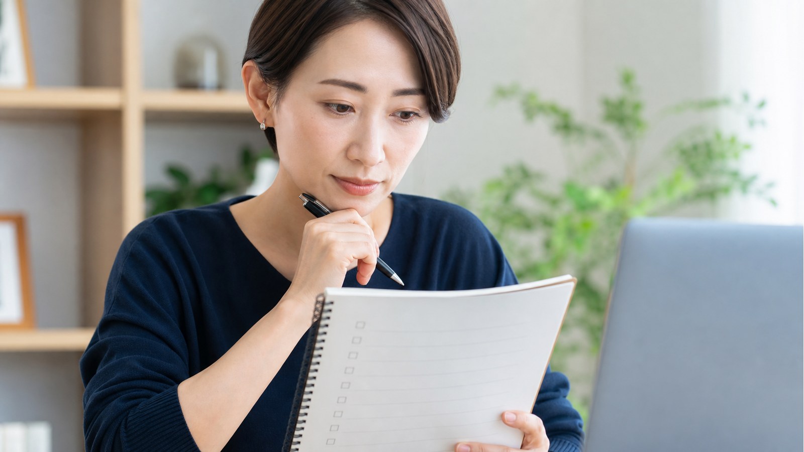 在宅ワーク面接で聞かれることをノートで確認するイメージ