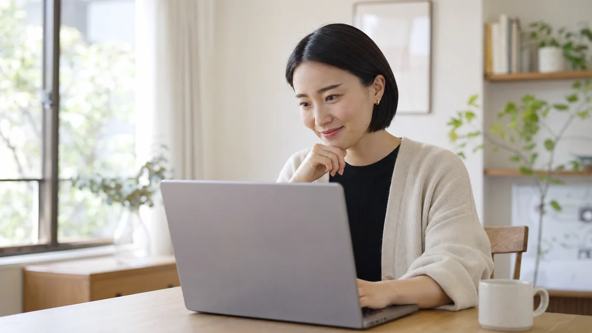 パスワード再発行メールを確認してログイン復旧する女性