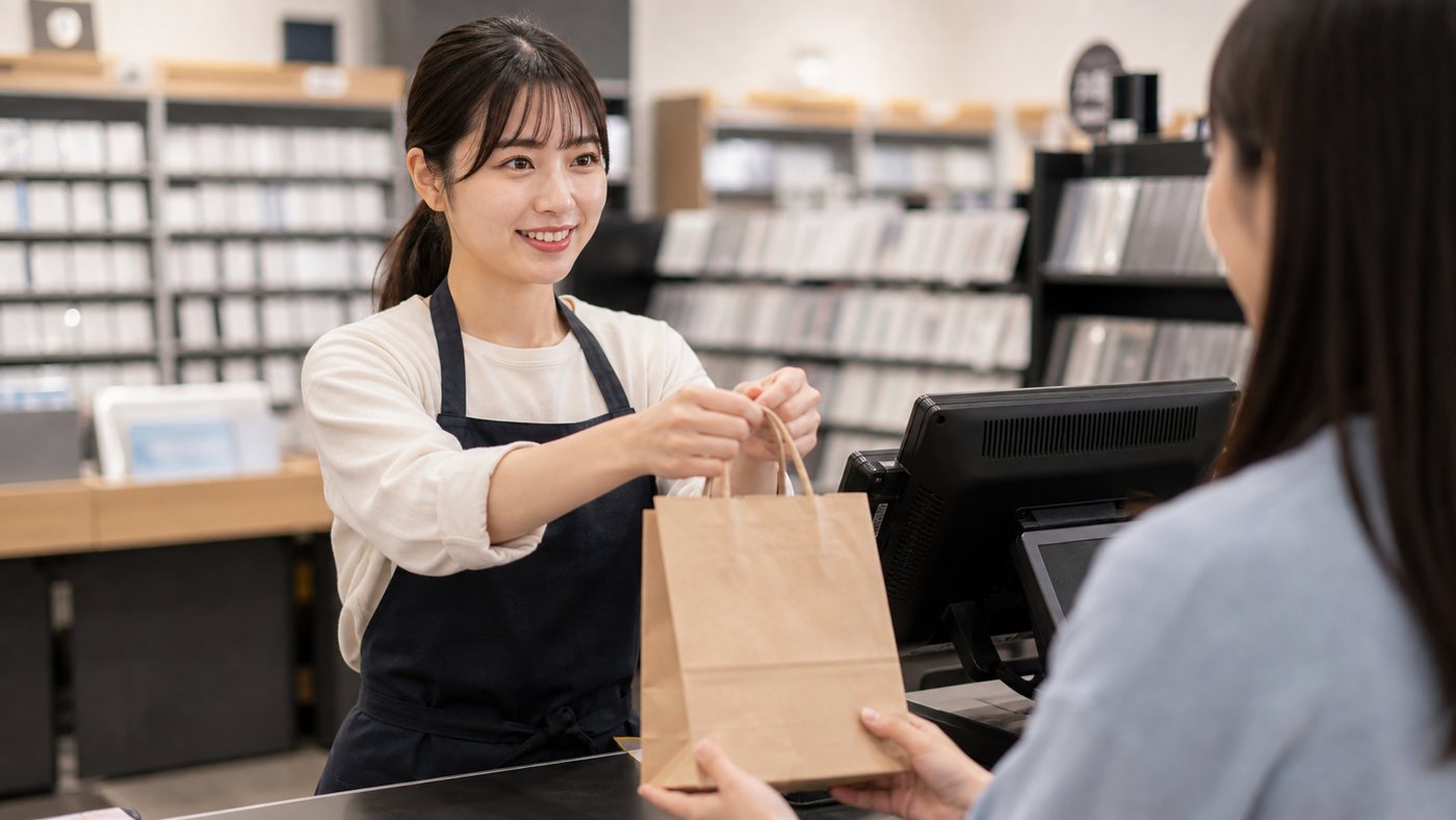 メディアショップでレジ接客をする作業のイメージ