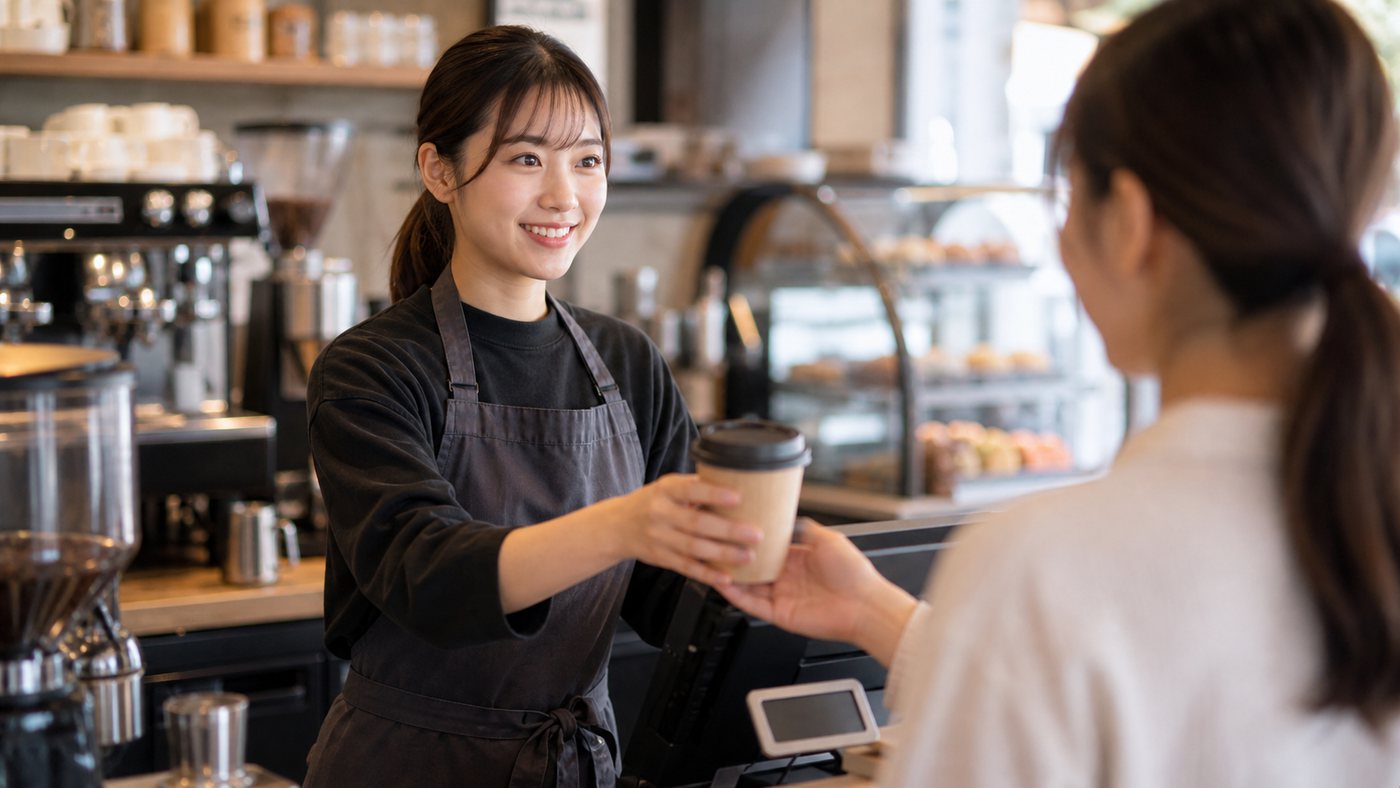 カフェバイトでレジ接客をする作業のイメージ