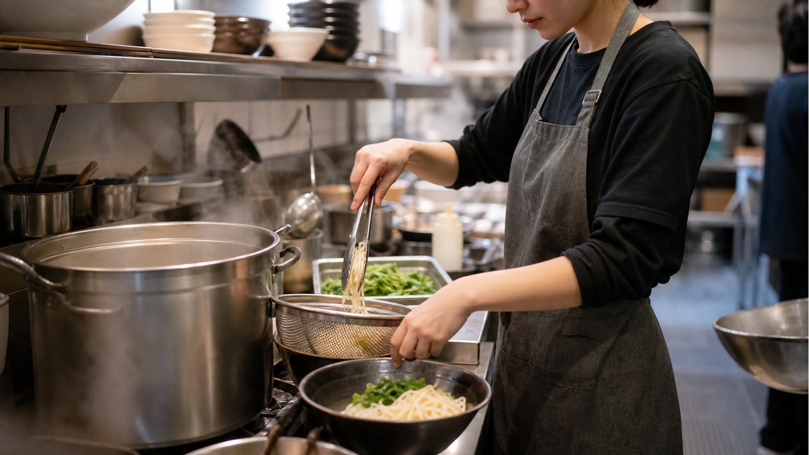 リンガーハットバイトで麺ゆでや調理補助をするスタッフのイメージ