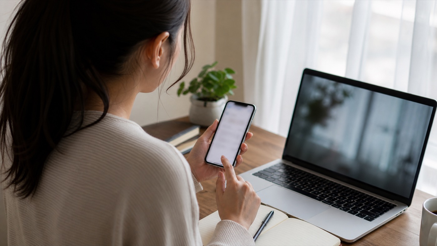 未経験者が怪しいスマホ副業の誘いを避けるために確認する様子
