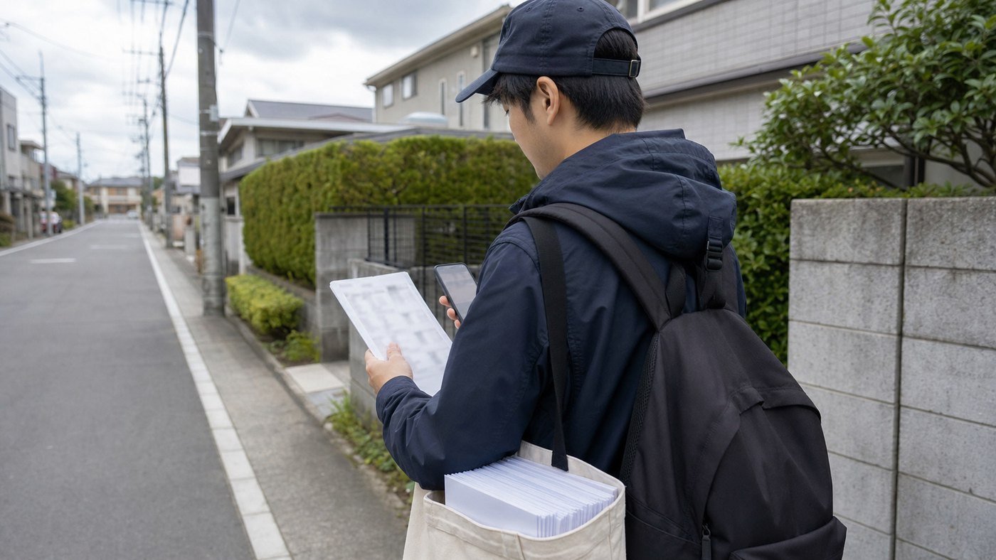 ポスティング バイトで配布ルートや移動距離を確認するイメージ