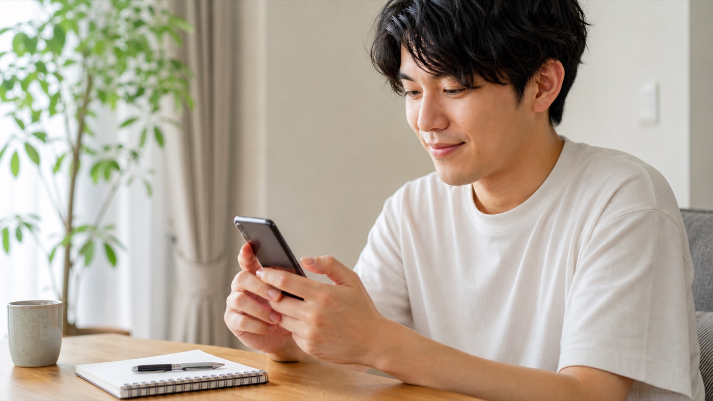 スマホでアンケートモニターを確認する人のイメージ