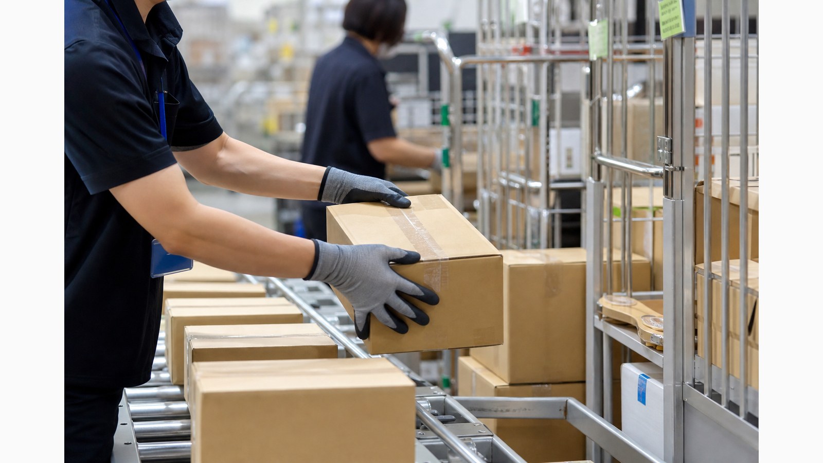 物流倉庫で荷物を仕分けるアルバイト作業のイメージ