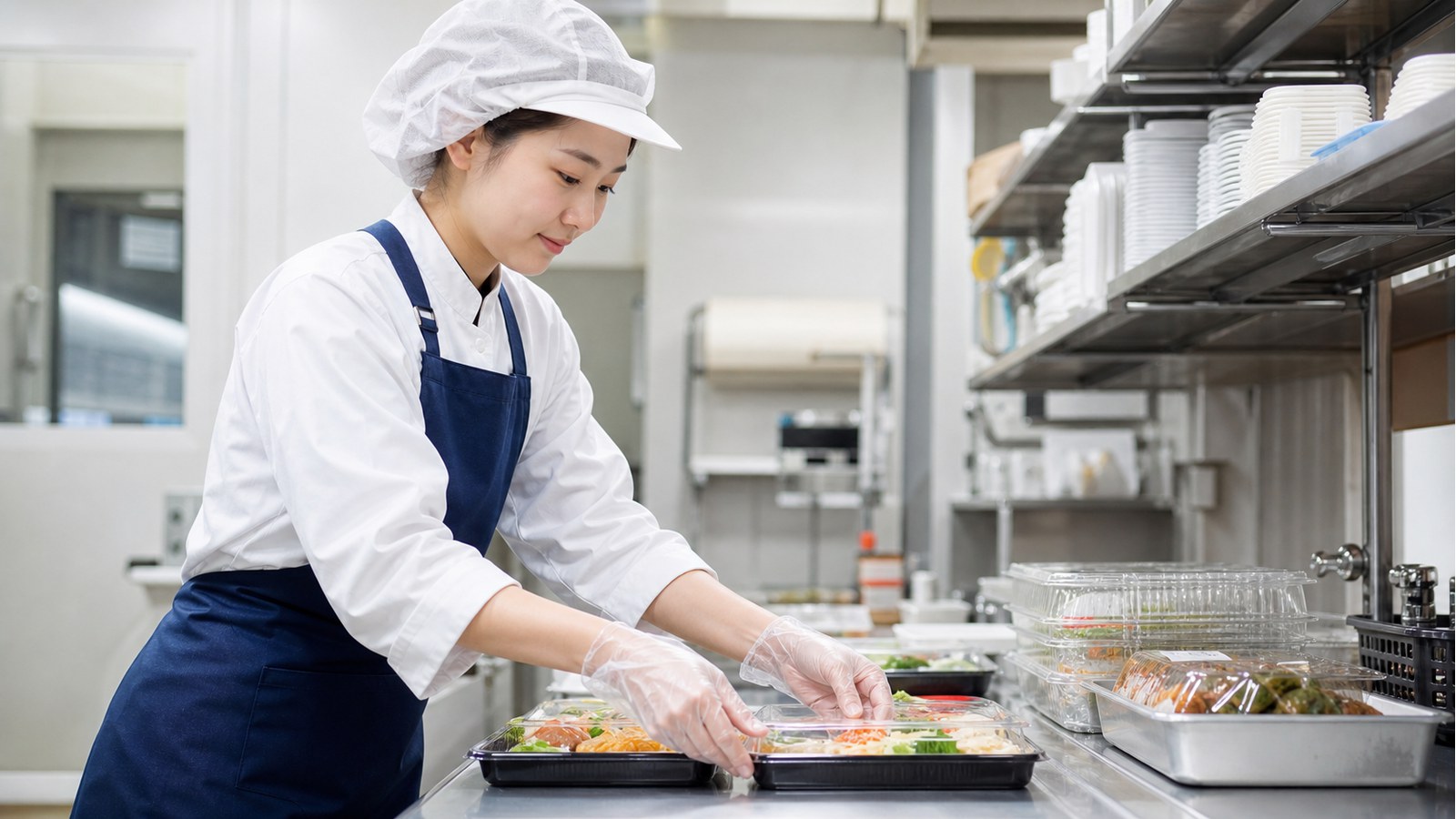 スーパー バイトで惣菜や食品パックを整えるスタッフのイメージ