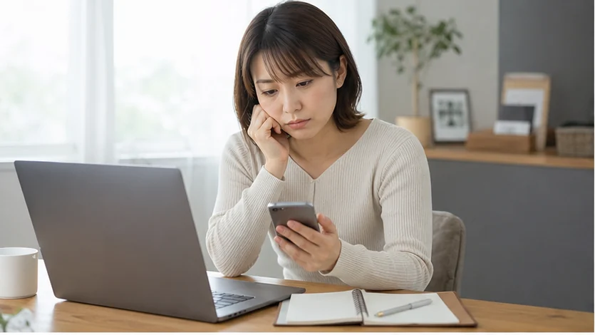 アンケートモニター登録前に不安点を確認する様子