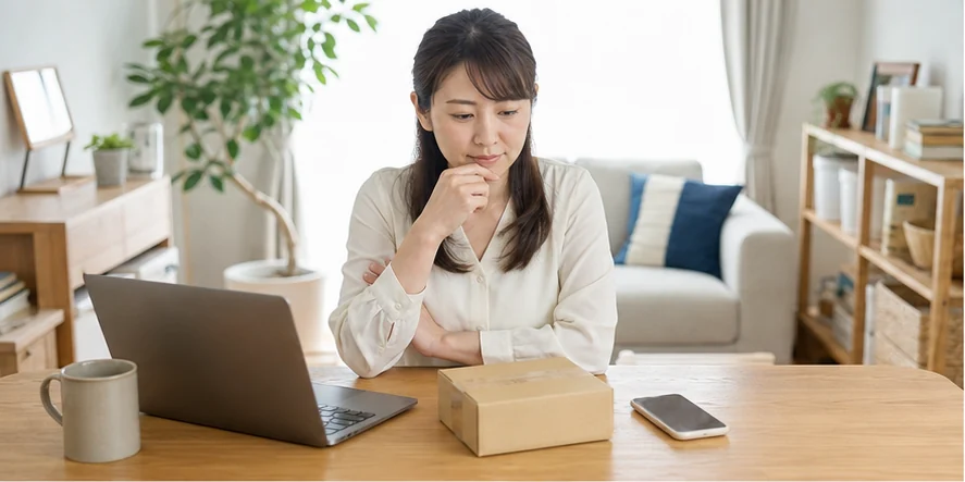 アンケートモニターのサンプル調査へ参加するか考える女性