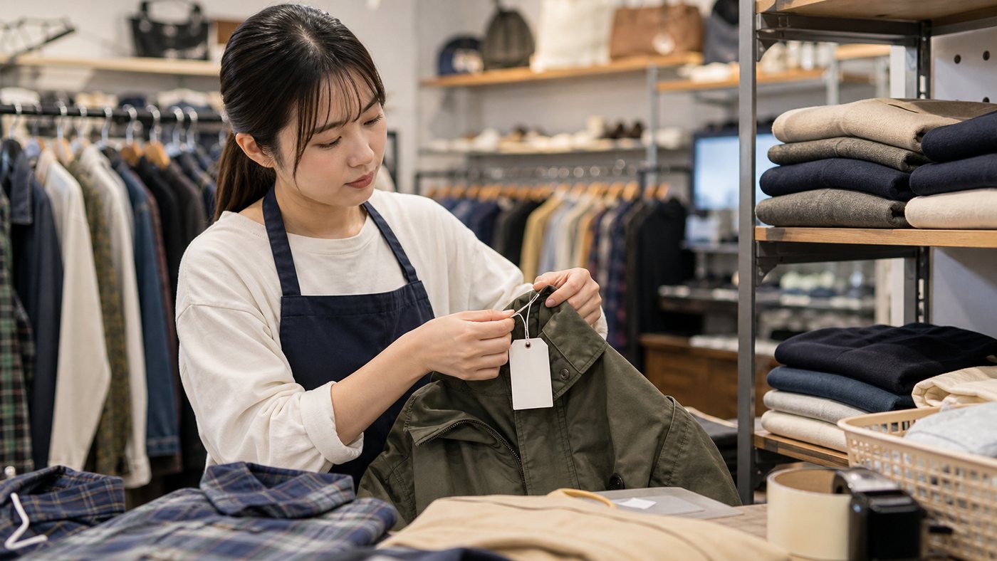 リユースショップで商品確認や値付けをする作業のイメージ