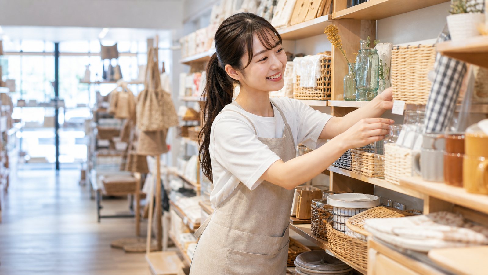 スリーコインズバイトの口コミを確認する雑貨店スタッフのイメージ