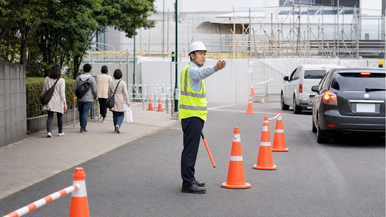 警備 バイトで交通誘導を行うスタッフのイメージ