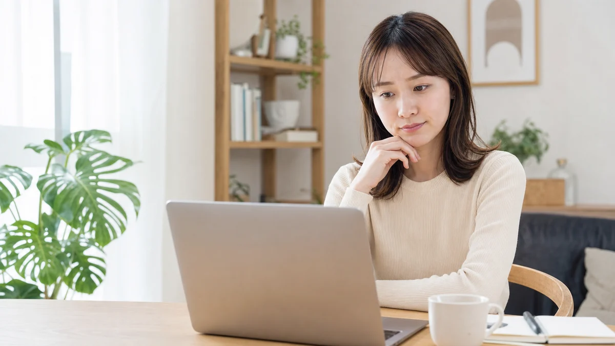 新しいアンケート依頼を落ち着いて待つ女性