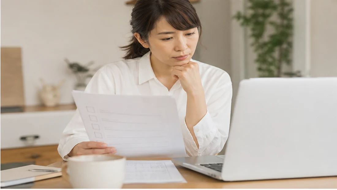 主婦が在宅ワーク求人の条件を確認する様子