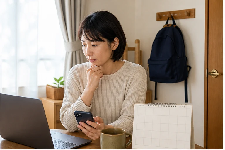 保育園送迎と在宅ワークの予定を確認する様子
