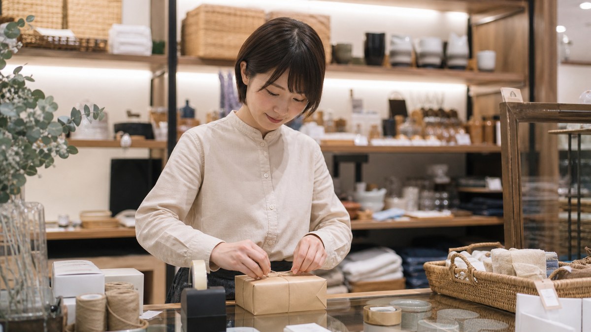 ロフトバイトでギフトラッピングをする作業のイメージ