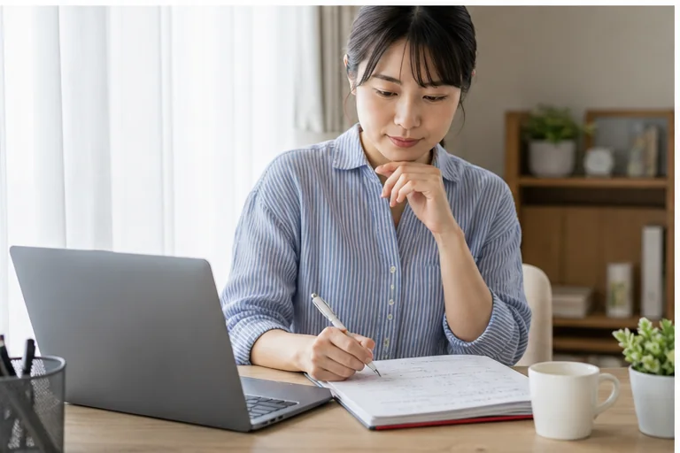 応募企業の状況を整理する女性