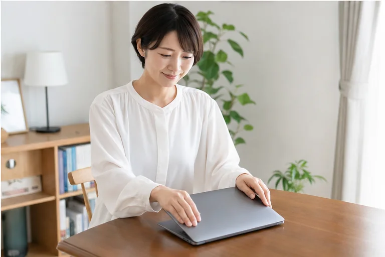 退会手続きを終えてパソコンを閉じる女性